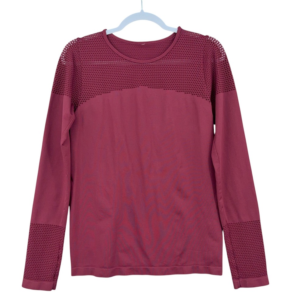 Fabletics Mesh Musetta Athletic Top Womens Burgundy Long Sleeve